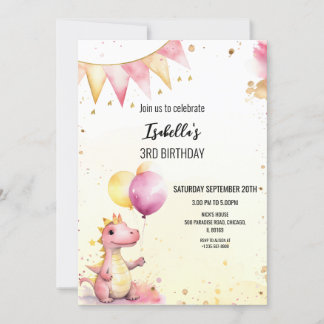 Invitación Editable Pink Dragon Birthday Invitation