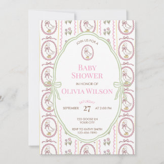 Invitación Editable Pink Goose Baby Shower Invitation 5x7
