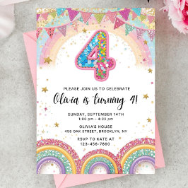 Invitación Editable Rainbow Sequin 4th Birthday Invitation