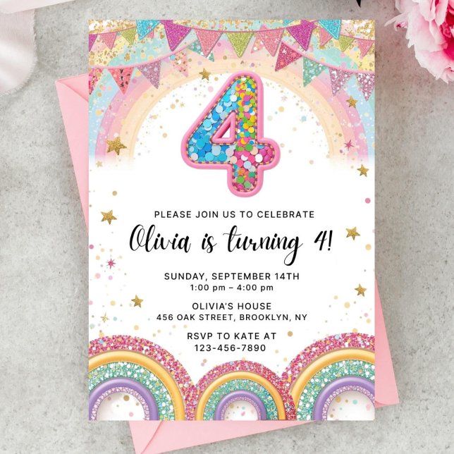 Invitación Editable Rainbow Sequin 4th Birthday Invitation (Subido por el creador)