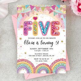 Invitación Editable Rainbow Sequin 5th Birthday Invitation