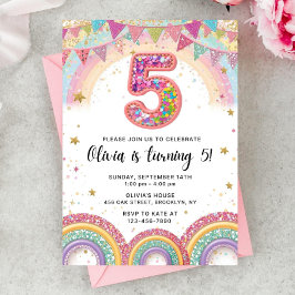 Invitación Editable Rainbow Sequin 5th Birthday Invitation