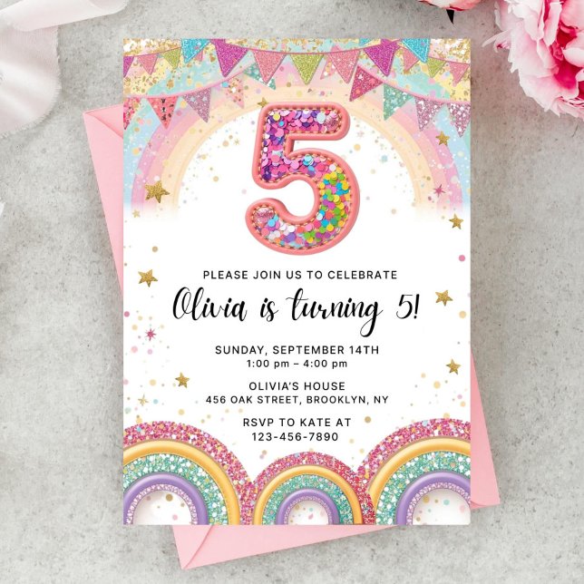 Invitación Editable Rainbow Sequin 5th Birthday Invitation (Subido por el creador)