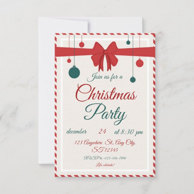 Invitación Editable Red Bow Holiday Gathering Invitation  (Anverso)