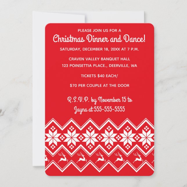 Invitación Editable Red Christmas Sweater Pattern  (Anverso)