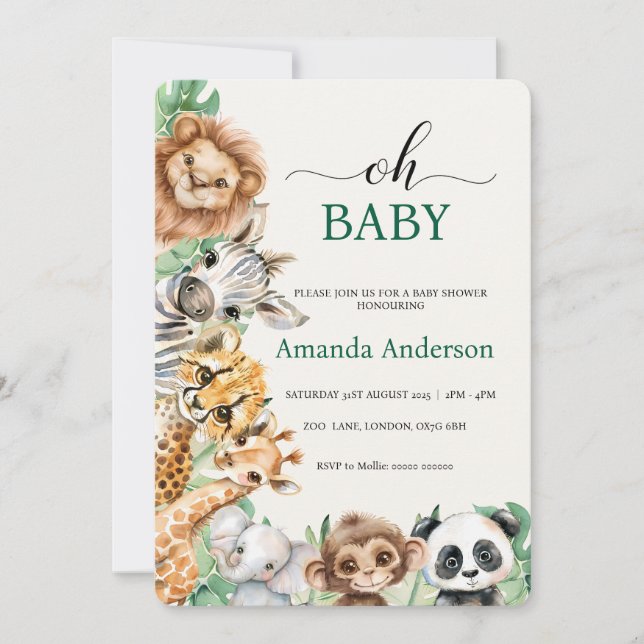 Invitación Editable Safari Baby Shower Invitation Template (Anverso)