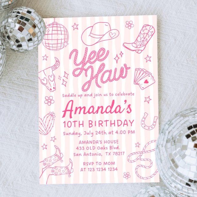 Invitación Editable Space Cowgirl Birthday Invitation, Disco  (Subido por el creador)