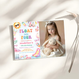 Invitación Editable Summer Float Into Four Birthday Photo