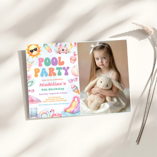 Invitación Editable Summer Pool Party Birthday Party Photo