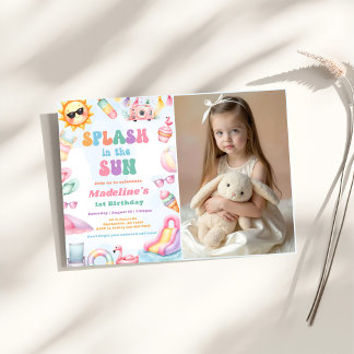Invitación Editable Summer Splash In The Sun Birthday Photo