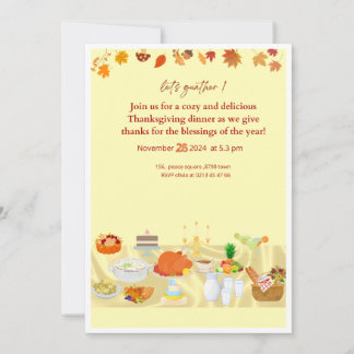 Invitación editable thanksgiving dinner invitation card with
