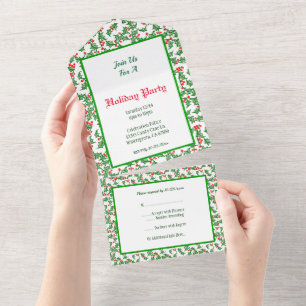 Invitación Editable Todo en Uno de Acebo Verde con