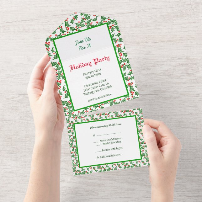 Invitación Editable Todo en Uno de Acebo Verde con (desgarro)