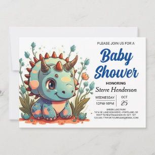 Invitación Editable Triceratops Dinosaur Boy Baby Shower