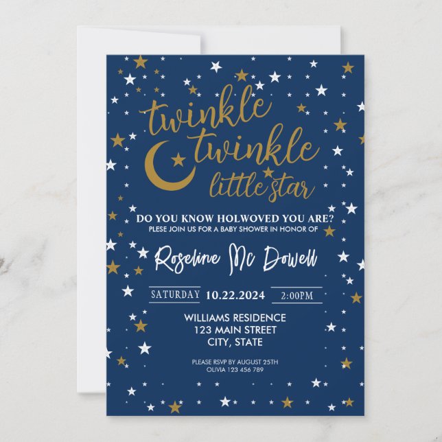 Invitación EDITABLE Twinkle Twinkle Little Star, Ducha de Niñ (Anverso)