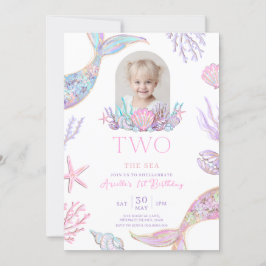 Invitación Editable Two The Sea Mermaid Tail Invite Girl Glit