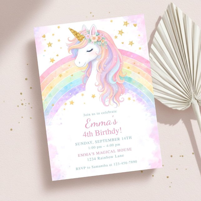 Invitación Editable Unicorn Birthday Invitation | Pastel Rain (Subido por el creador)