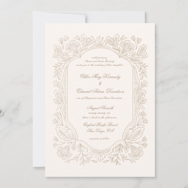 Invitación Editable Vintage Peonies Frame Wedding Invitation (Anverso)