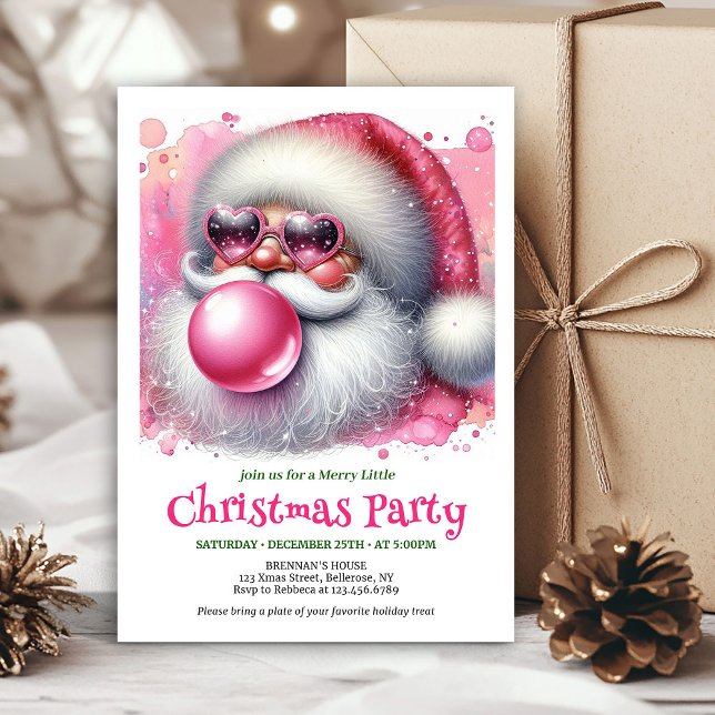 Invitación Editable Watercolor Pink Santa Bubble Gum Invite (Editable Watercolor Pink Santa Bubble Gum Invitation

)