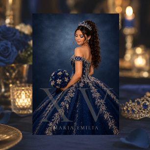 Invitación editorial de Quinceañera azul marino y