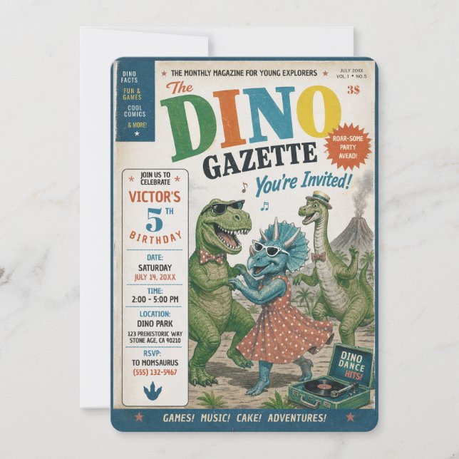 Invitación Editorial Festa Como Un Dinosaurio (Anverso)