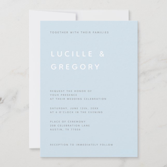 Invitación Editorial Minimalista Moderna en Mayúsculas Azul C (Anverso)