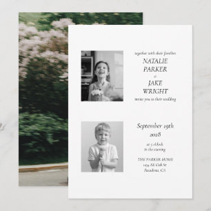 Invitación Editorial nostálgico Boda de fotografías en blanco