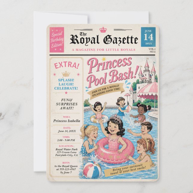Invitación Editorial para Fiesta de Princesas en l (Anverso)