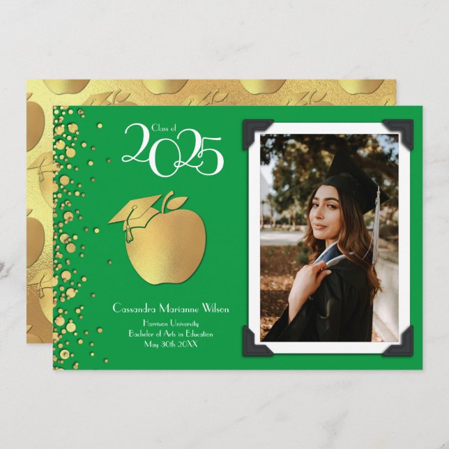 Invitación Educación de profesores Graduación de Oro Verde (Anverso / Reverso)