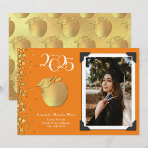 Invitación Educación del Profesor Graduación Dorada Naranja