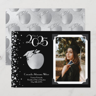 Invitación Educación del profesor Graduación Plata Negro