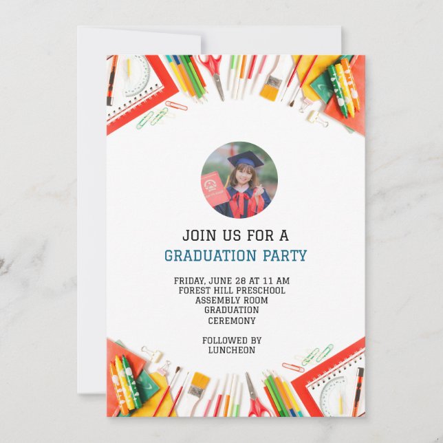 Invitación educación preescolar moderna para niños (Anverso)