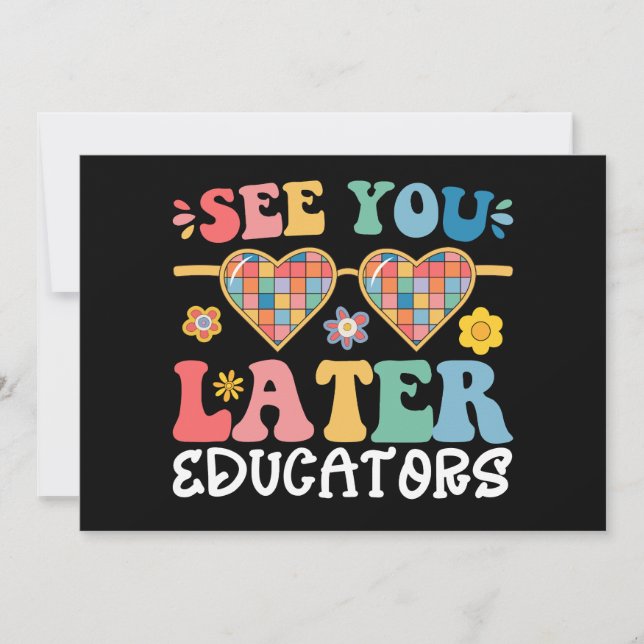 Invitación Educadores Hasta Luego Último Día Groovy De La Esc (Anverso)