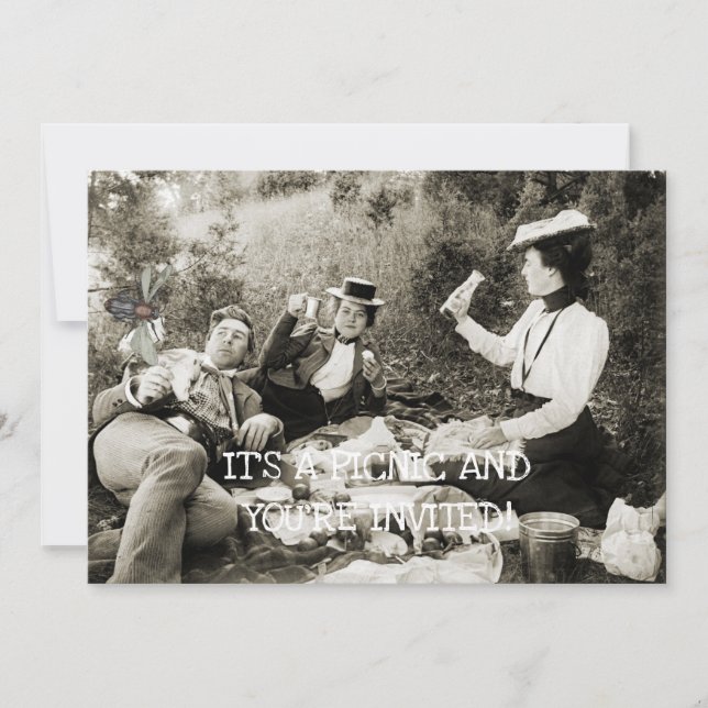INVITACIÓN EDWARDIAN PERIOD PICNIC FUNNY FLY MAN BELLEZA MUJE (Anverso)