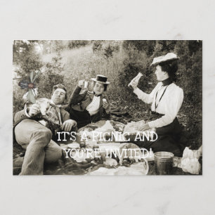 INVITACIÓN EDWARDIAN PERIOD PICNIC FUNNY FLY MAN BELLEZA MUJE