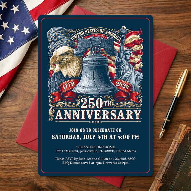 Invitación EE. UU. 250 años Semiquincentenario de América (USA 250 Years America's Semiquincentennial Invitation)