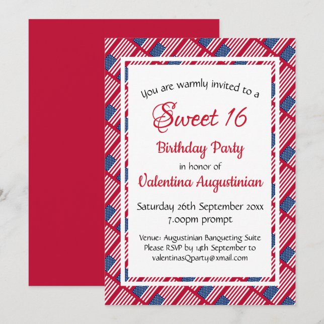 Invitación EE.UU. Patriotic SWEET 16 Cumpleaños Personalizado (Anverso / Reverso)