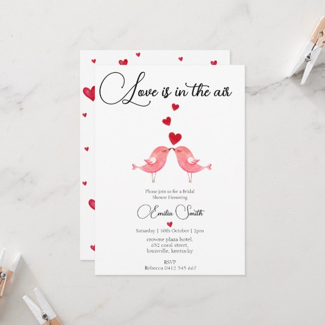 Invitación Eelegante Love está en el aire la ducha de novias  (Anverso/Reverso In Situ)