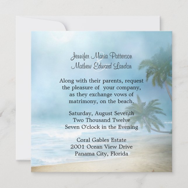 Invitación Eéreal Palm Trees & Beach Wedding Invitation (Anverso)