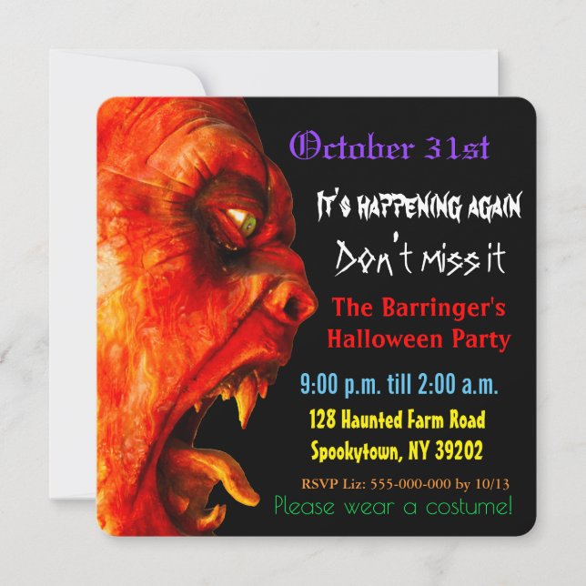 Invitación Eerie Horror Monster Adulto Halloween Spooky (Anverso)