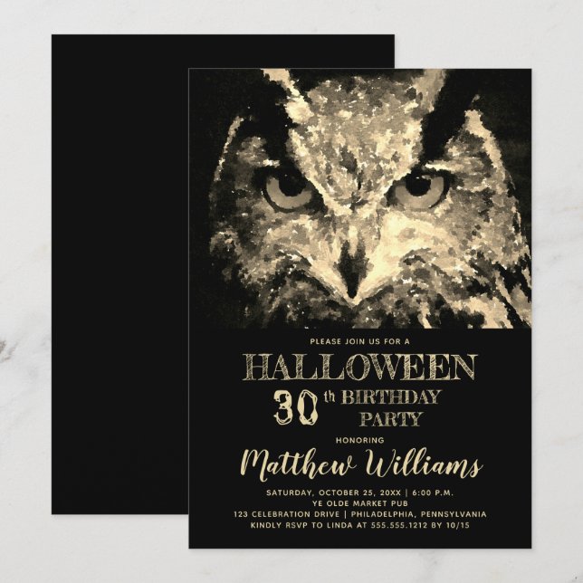 Invitación Eerie Night Owl Halloween 30 Birthday Fiesta Invi (Anverso / Reverso)