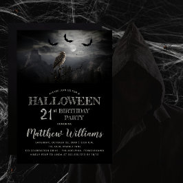 Invitación Eerie Owl Bats Night Halloween 21st Birthday Fiest
