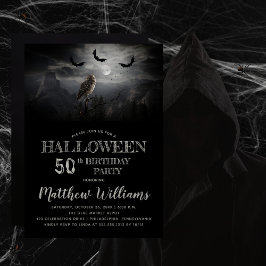 Invitación Eerie Owl Bats Night Halloween 50 cumpleaños