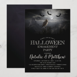 Invitación Eerie Owl | Fiesta de compromiso de Bats Night Hal