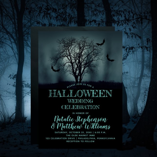 Invitación Eerie Tree Bats Halloween Boda Celebración (Eerie Tree Bats Halloween Wedding Celebration Invitation)