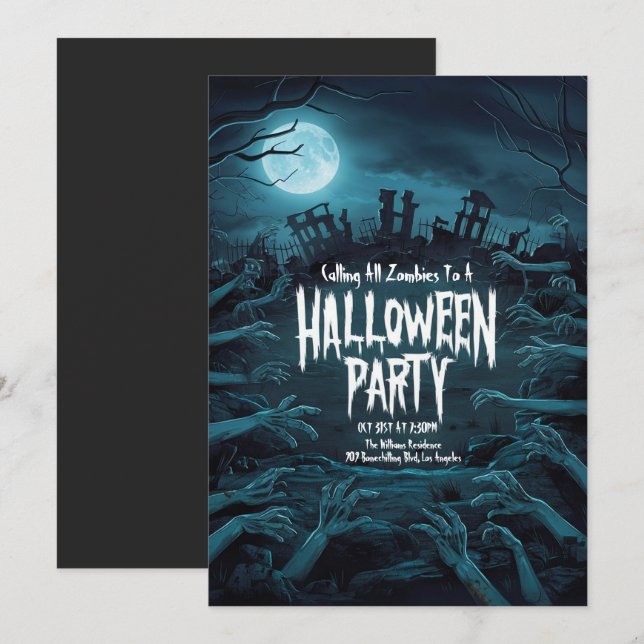 Invitación Eerie Zombie Halloween (Anverso / Reverso)