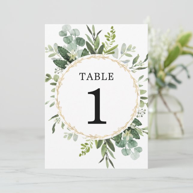 Invitación Eeucalipto de oro verde números de tabla de 5"x7" (Anverso de pie)