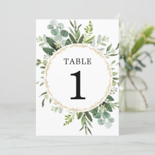 Invitación Eeucalipto de oro verde números de tabla de 5"x7"