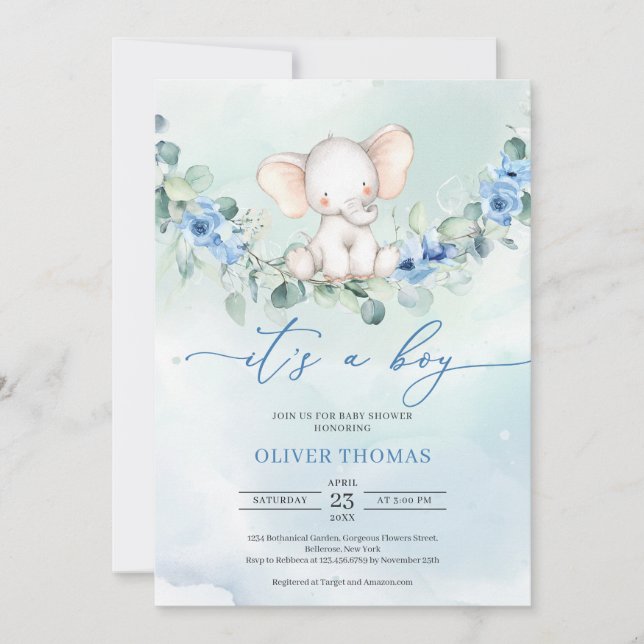 Invitación Eeucalipto floral azul dulce de elefante (Anverso)