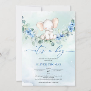 Invitación Eeucalipto floral azul dulce de elefante